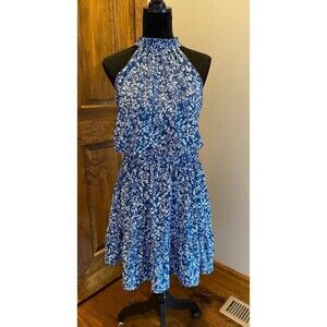 Halter Neckline Plus Size XL Silky Feel Patterened Ruffle Hem Flirty Sexy Dress